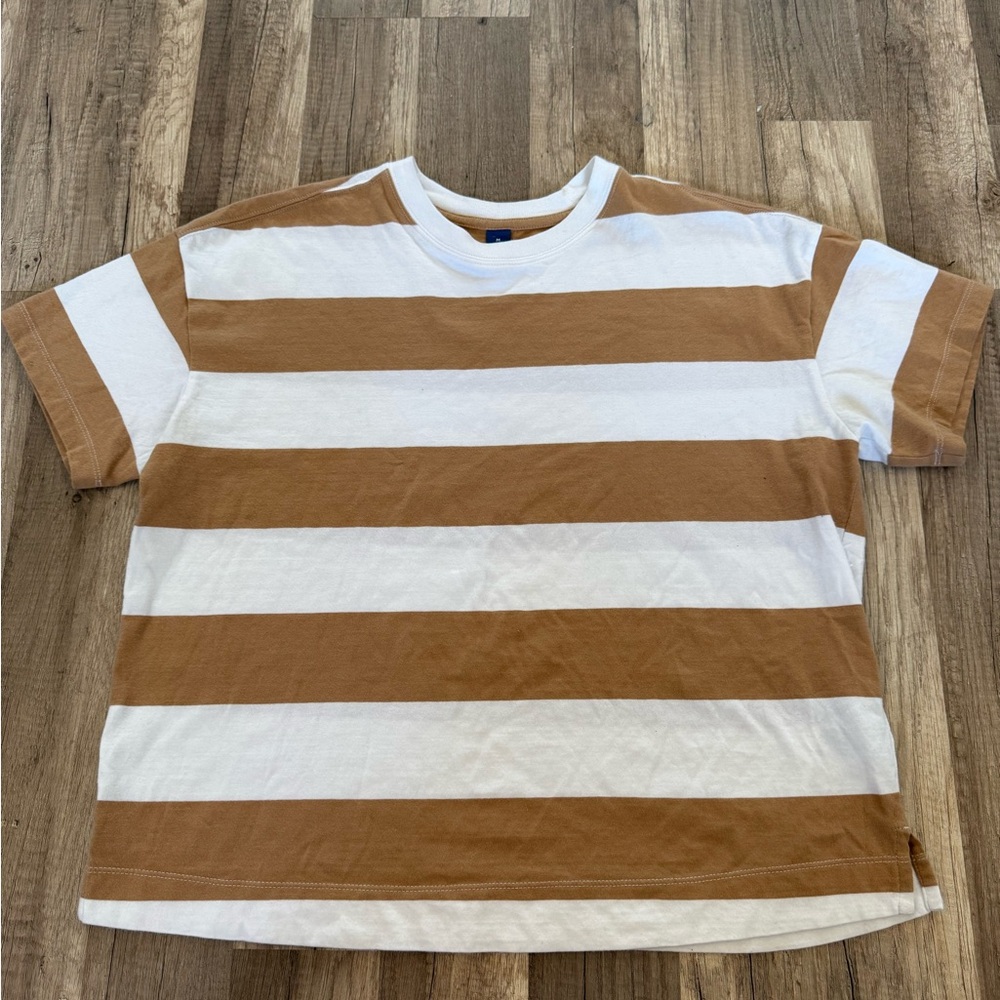 Old Navy White and Tan Striped Short Sleeve Tee